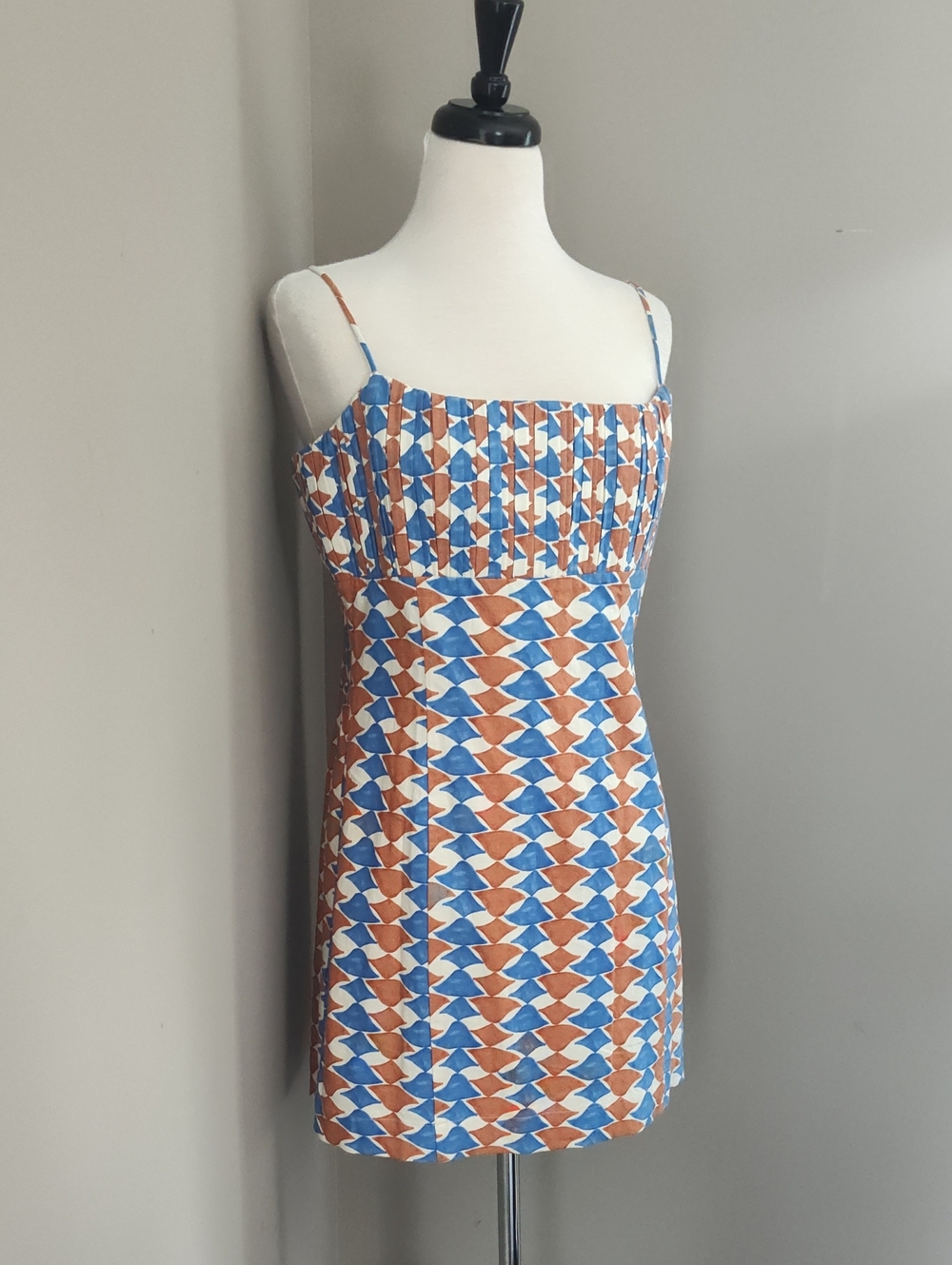 Anthropologie Geometric Gathered Bustline Spaghetti-Strap Mini Dress